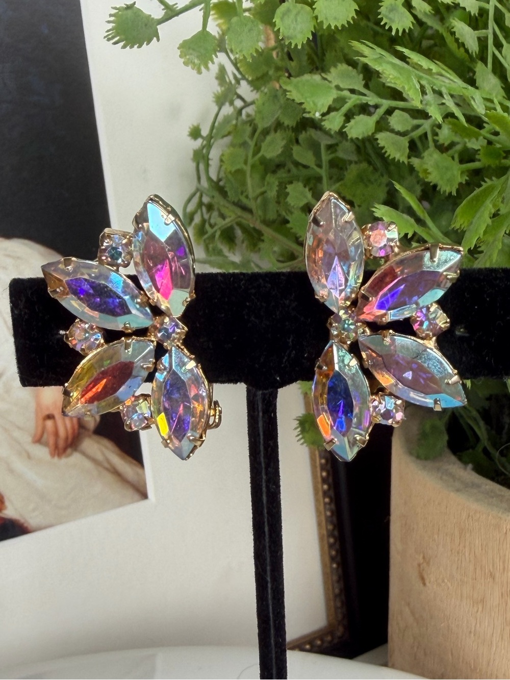 Vintage Iridescent Aurora Crystal Earrings